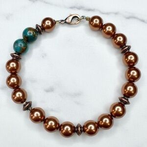 Handmade Bronze Mother Of Pearl & Imperial Green Jasper Bracelet